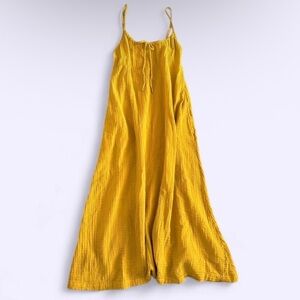 loft beach yellow muslin midi dress cotton a line pockets